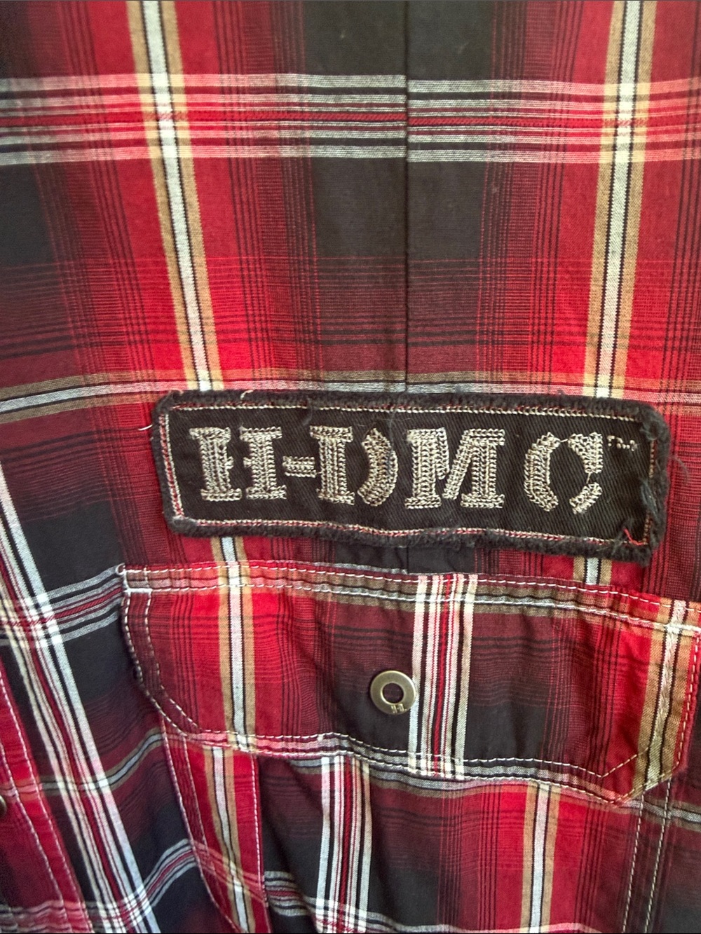 Harley-Davidson Red and Black Plaid Short-Sleeve Button-Down Shirt - Picture 3 of 5